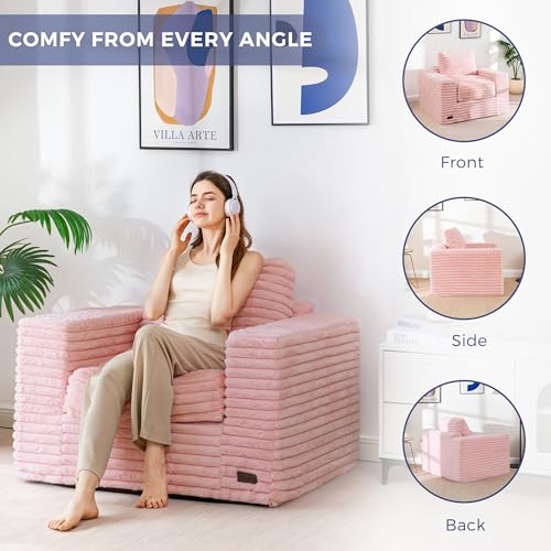 Image of MAXYOYO Bean Bag Chair with Pillows, Floor Sofa with Armrests and Support, Plush Foam Filled Lounge Chair for Adults, Cozy Bean Bag Couch for Living Room, Bedroom, Apartment, Pink