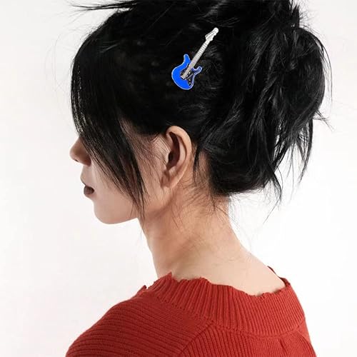 Miniatura 3 de ZHOUMEIWENSP 2 pinzas de metal para el cabello, horquilla de guitarra retro con clips punk, fabricación de estilo de cabello novedoso (azul)