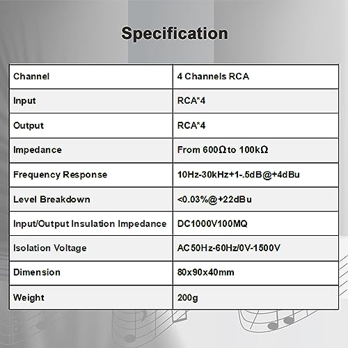 WisWinDa 4 Channels RCA Ground Loop Noise Isolator(No Reduce Bass)Gold Coating Audio Hum Eliminator Speaker Noise Filter Aluminum Shell for HIFI Stereo Car Audio Player Home Theater Plug&Play (Black) - Thumbnail 7