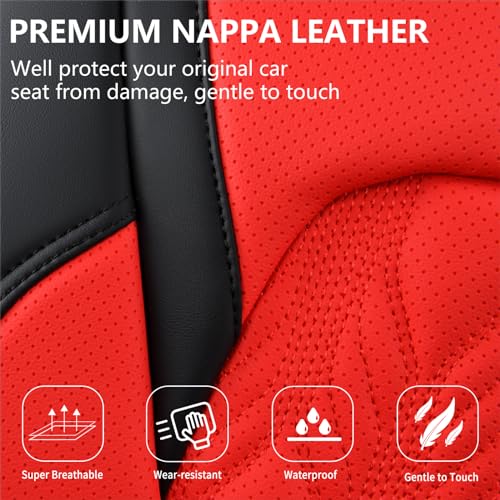 Image of Coverado Front Seat Covers for Cars, 2 Seats Luxury Premium Leather Seat Covers Car Seat Protectors with Embossed Pattern, Waterproof Automotive Seat Covers Universal Fit for Most Vehicles, Red&Black