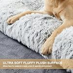 Dog Beds for Large Dogs, Plush Dog Crate Bed Fluffy Cozy Kennel Pad for Sleeping &Ease Anxiety, Washable Pet Mats with Anti-Slip Bottom for Large Dogs, Grey