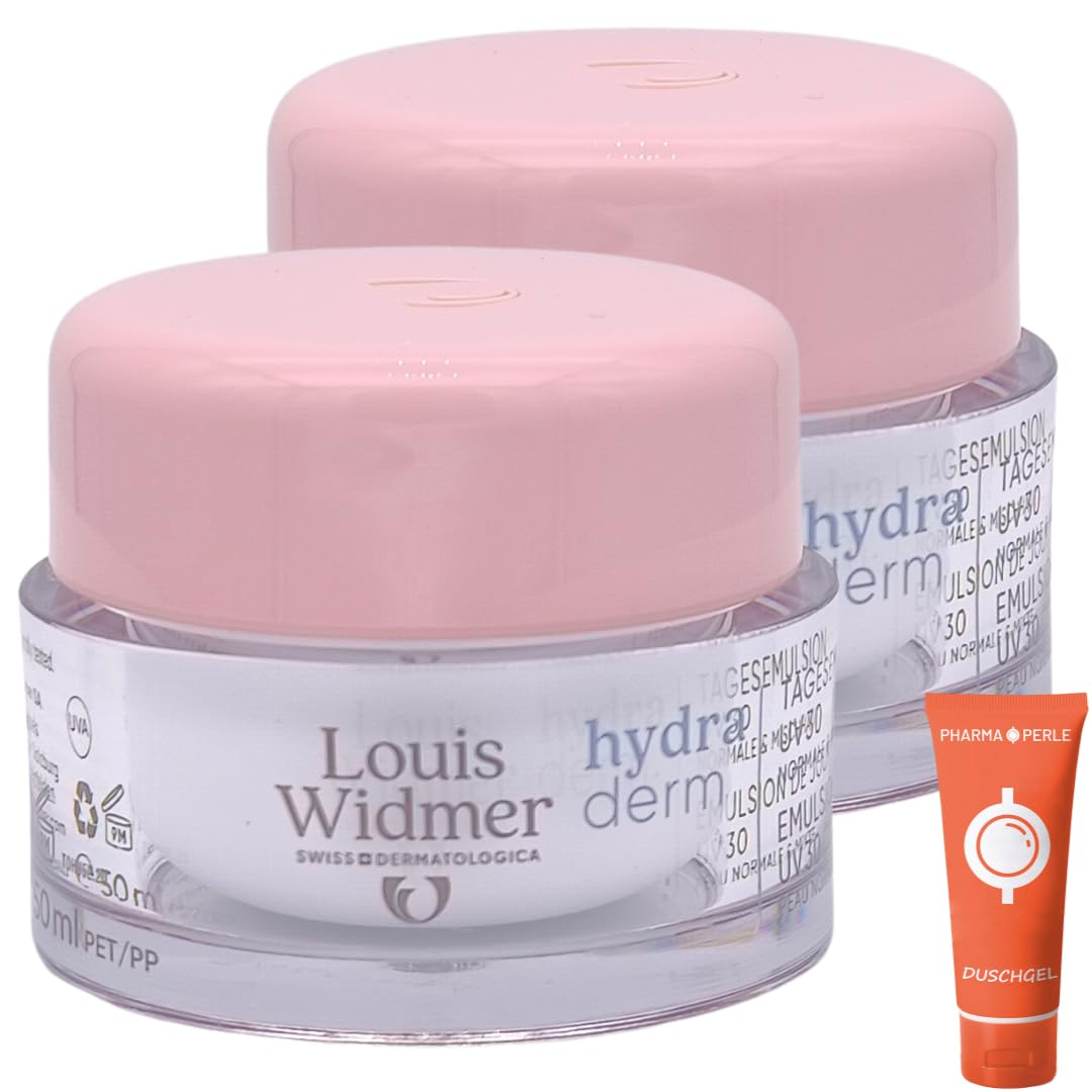 Louis Widmer hydraderm Tagesemulsion UV30 unparfümiert 2x 50 ml I für normale & Mischhaut I Anti-Ageing Tagespflege I Feuchtigkeit I Lichtschutzfaktor 30 I Spar-Set plus Pharma Perle give-away
