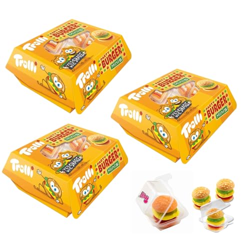 Trolli Party Burger Caramelle Gommose Mini Hamburger 3 Confezioni da 150 gr (15 x Trollis per confezione) Ideali per Party e Feste di Compleanno