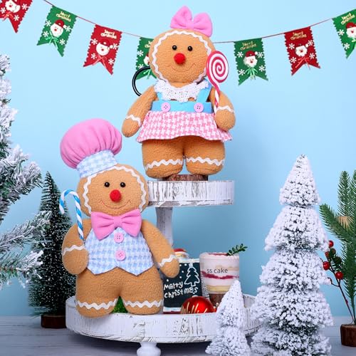 Anroong Christmas Decorations Indoor Gingerbread Plush Hold Candy Cane Home Decor Gifts 30cm Gingerbread Stuffed Animal Doll Tree Toppers Christmas Decorations (2PCS) - Image 4
