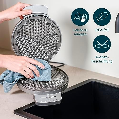 Bild 4 - Princess Waffeleisen 132380, Mit Herzwaffelform, 1200 Watt, 0,85m Kabellänge, 5 Heizstufen, Mit Kontrollleuchte