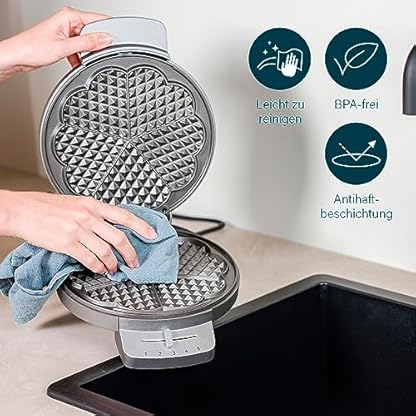 Princess Waffeleisen 132380, Mit Herzwaffelform, 1200 Watt, 0,85m Kabellänge, 5 Heizstufen, Mit Kontrollleuchte – Bild 6