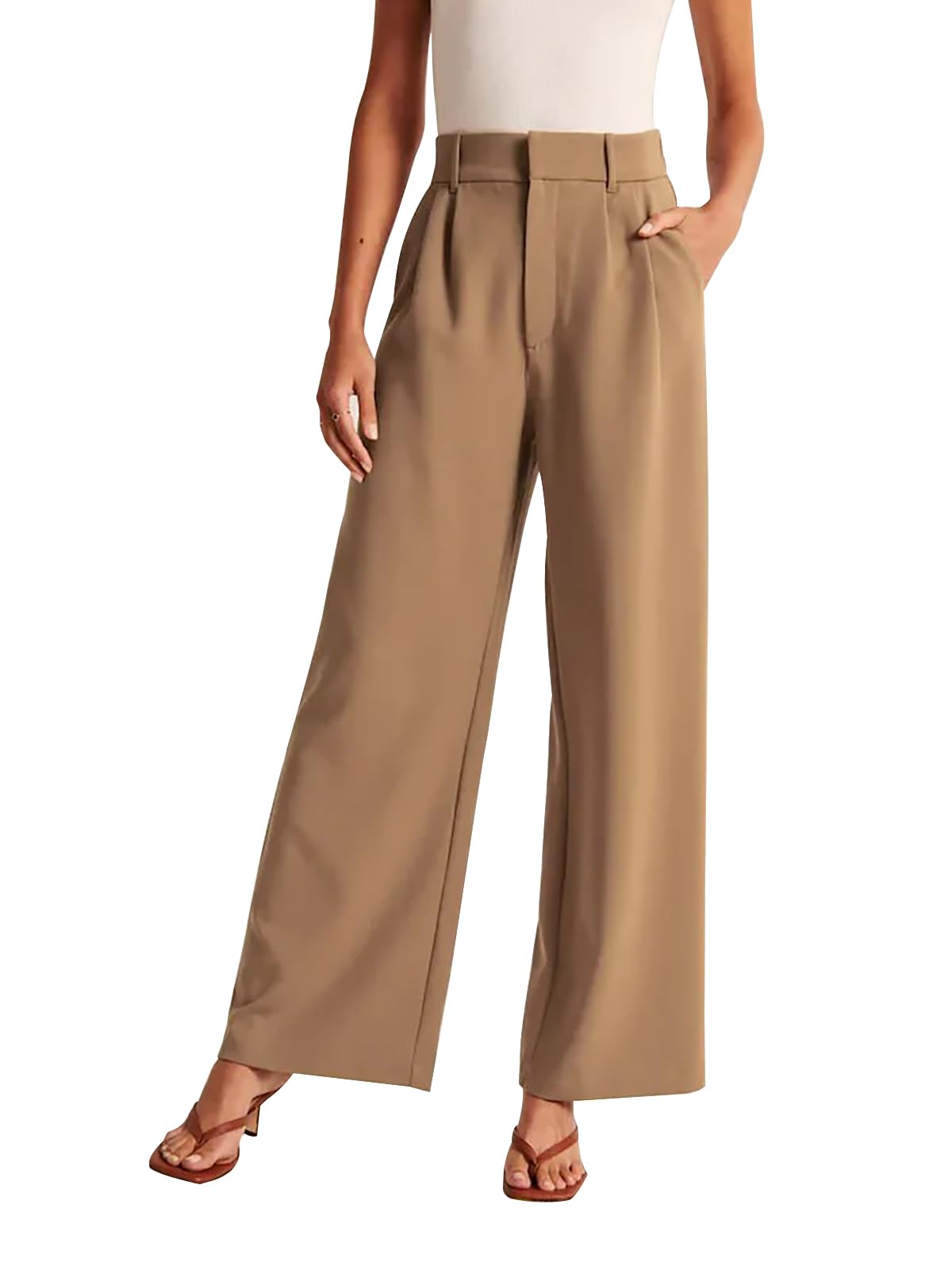 KUNMIWomen's Wide Leg Pants Work Business Casual Loose High Waisted Dress Palazzo Flowy Trousers