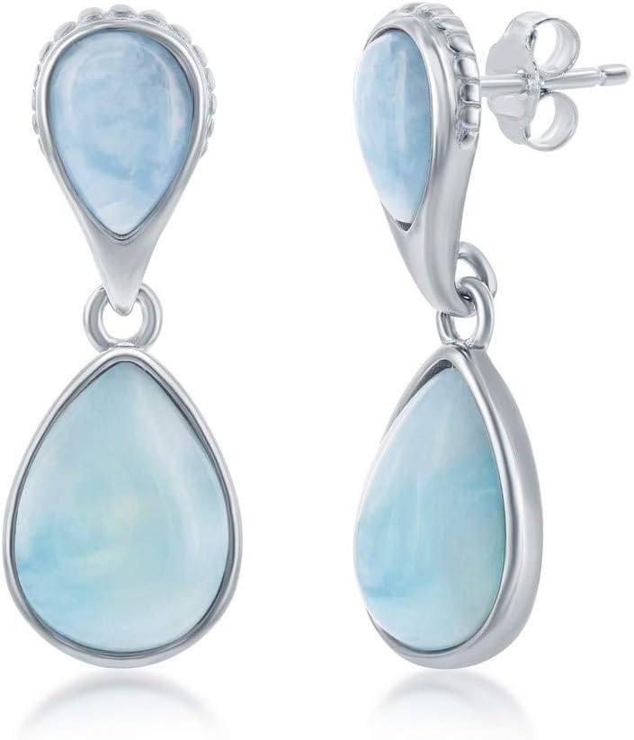 Beaux Bijoux Sterling Silver Larimar Dangle Earrings - Unique Natural Larimar Jewelry for Women - Earrings for Women - Beautiful Blue Natural Larimar Stones – Unique Hypoallergenic Larimar Earrings