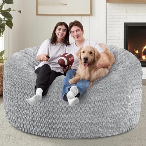 Image of 5FT Bean Bag Chair,Giant Bean Bag Chairs for Adults,Big Bean Bags with Memory Foam Filled, Large Beanbag Chairs with Chevron Plush Cover-Light Grey