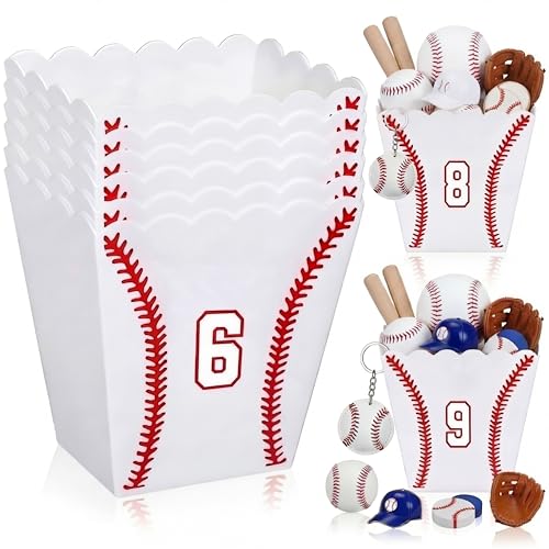 Novabright 6 Sets Senior Night Baseball Team Gift Boxes Basket Plastic Snack Treat Popcorn Baseball Container with Number for Sport Birthday Party Decorations Gift