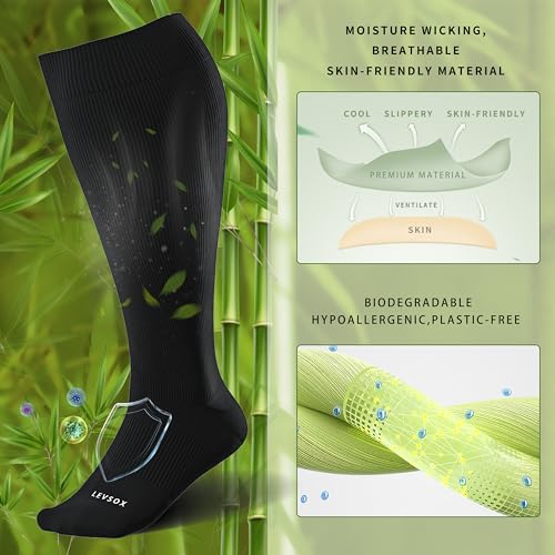 Image of LEVSOX Wide Calf Compression Socks for Women&Men Plus Size 15-20mmHg Knee High Large Support Stockings for Circulation
