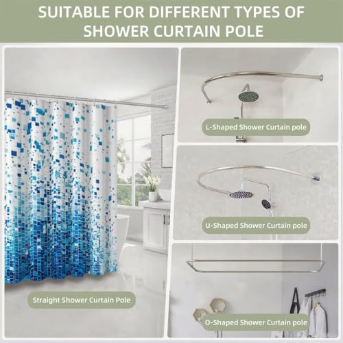 Rideau de douche 240x200 bleu en polyester mosaïque