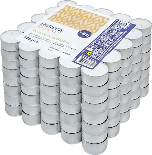 Teelichter Großpackung 27 Horeca Candles - Teelichter 8 Stunden Brenndauer - Weiß - 200 Stück...