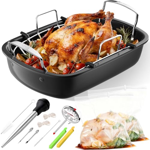 Roasting Pan, 17x13 Inch Nonstick Turkey Roaster with Removable Rack