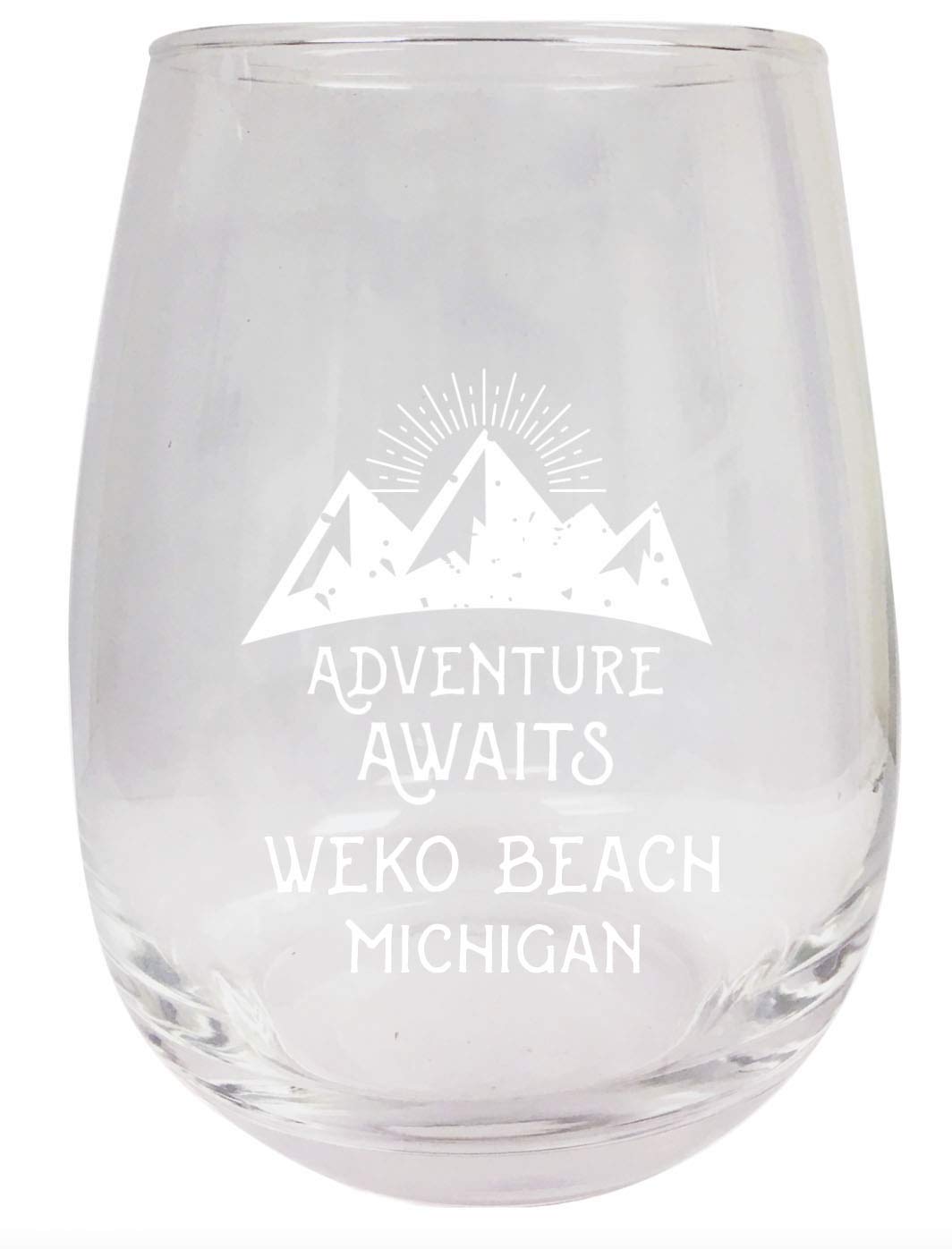 R and R ImportsWeko Beach Michigan Souvenir 15 oz Laser Engraved Stemless Wine Glass Adventure Awaits Design 2-Pack