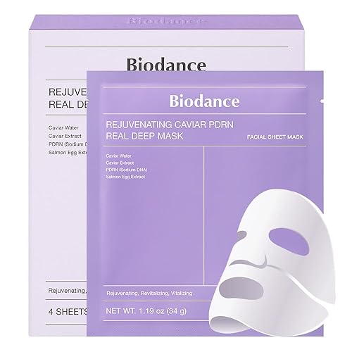 BIODANCE Rejuvenating Caviar PDRN Real Deep Mask, Overnight Hydrogel Mask, Skin Firming & Radiance Boost, Enhancing Recovery for All Skin Types, 1.19oz(34g) x 4ea - 4 Count (Pack of 1) - PDRN