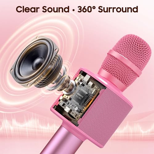 Image of BONAOK Wireless Bluetooth Karaoke Microphone,3-in-1 Portable Handheld Karaoke Mic Speaker Machine Home Party Birthday for All Smartphones PC(Q37 Pink)
