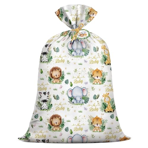 2Pcs Extra Large Baby Shower Plastic Gift Bags 70"x 40" Jumbo Safari Jungle Animals Present Bag XXL Big Gift Wrapping Bags Oversized Reusable Baby Gender Reveal Birthday Party Favors Goody Bags