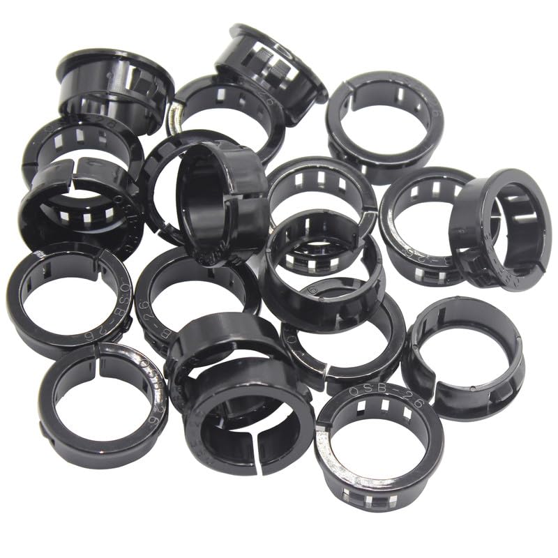 EASYEAH 1"(26mm) Opened Black Snap-in Knockout Insulating Bushing, Plastic Cable Hole Grommets for Wiring, Round Nylon Snap in Locking Electrical Wire