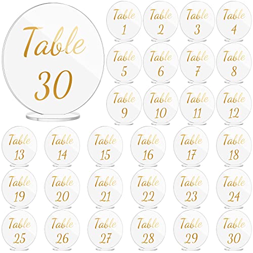 Sintuff 30 Pcs Acrylic Table Numbers Wedding Clear Table Numbers with Stands for Wedding Reception...