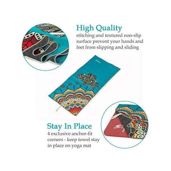 UCOOLY Yoga Towel,Microfiber Mat Towels w Free Spray Bottle and Smart Corner Pocket, Non Slip,Super Soft Sweat Absorbent Towel for Hot Yoga,Pilates and Fitness 24x72 (Elephant-Blue)