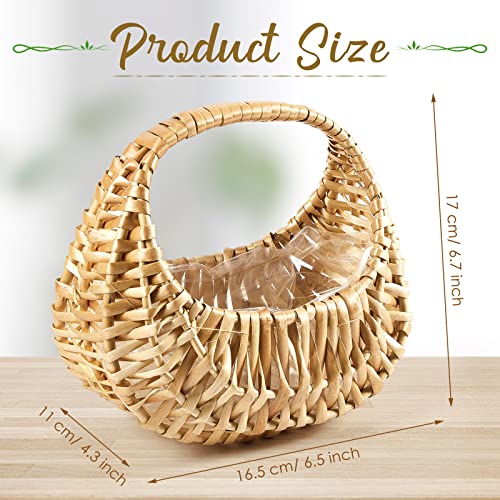 Image of Taiyin 2 Pack Rattan Flower Girl Basket Half Moon Straw Wicker Basket with Handle 6.7 inch x 6.5 inch x 4.3 inch Ideal for Wedding Flower Girl, Picnic, Garden Storage and Home Decor (Nature)
