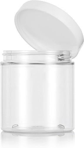 Tarro de plástico PET transparente de 8 onzas con tapa blanca lisa (paquete de 12) contenedores de almacenamiento vacíos recargables