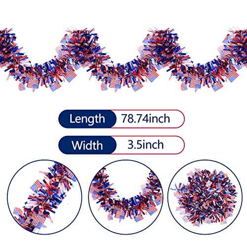 6Pcs 4Th Of July Tinsel Garland 39.4 Feet Patriotic Garland 4Th Of July Tinsel Wreath Metallic Tinsel Hanging Decorations For Independence Day Tree Indoor And Outdoor Decorations (Flag) #TOP1