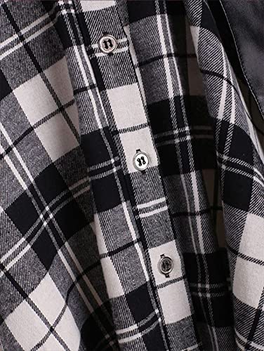Women Plaid Shirt Dress with PU Waist Belt A-Line High Low Tunic Dresses Elegant Vintage Button Down Dress S-XXL3