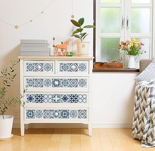 Image of VKR 3D PVC Self-Adhesive Kitchen Wall Sticker | Waterproof & Oil-Proof Peel and Stick Wallpaper | Modern Backsplash Decor for Home, Cafe, Hotel & Living Room Walls (Blue Floral - Pack of 1)