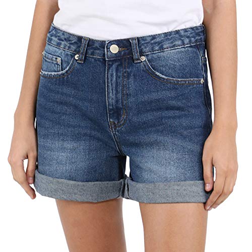 Women's Denim Short Vintage High Waisted Folded Hem Jeans Shorts Mom Bermuda (0, Dark Denim)