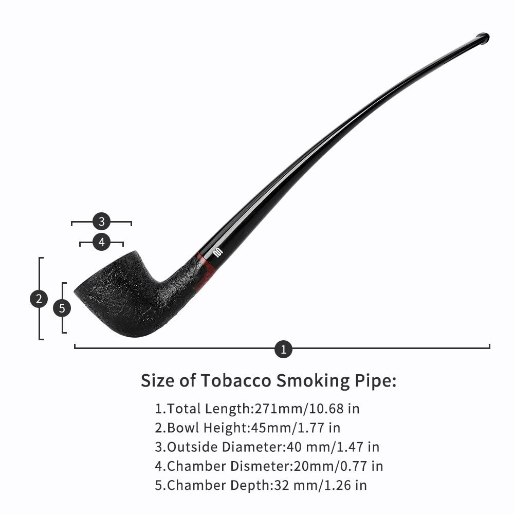 MUXIANG Briar Churchwarden fajka do tytoniu, długa fajka pasuje do filtrów 9 mm
