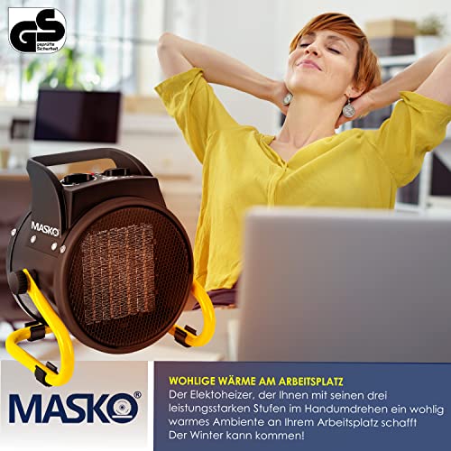 MASKO® Elektrische verwarming, ventilatorkachel, bouwverwarming, 9 kW, keramische warmtestraler, 9000 watt, elektrische verwarming, met thermostaat met 3 warmtestanden, elektrische verwarming, voor binnen en buiten - Afbeelding 4