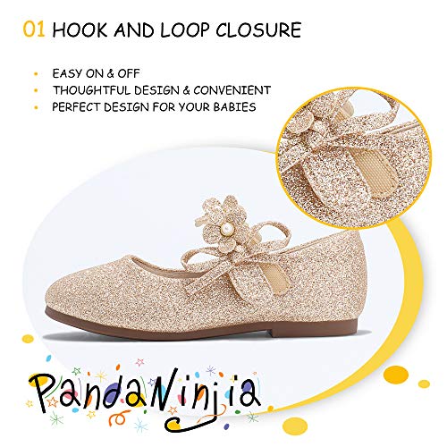 PANDANINJIA Toddler Girls Dress Shoes Flower Girl Flats Pearls Bow Mary Jane Wedding Party Flora Shoes3