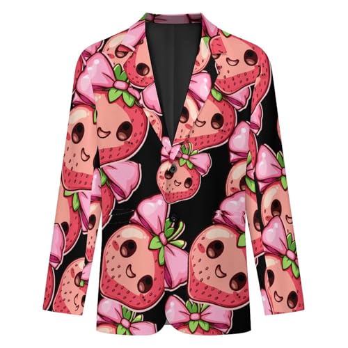 Strawberry with Bow Men's Slim Suit Long-Sleeve Prom Tuxedo Classic Two Button Business Jacket4