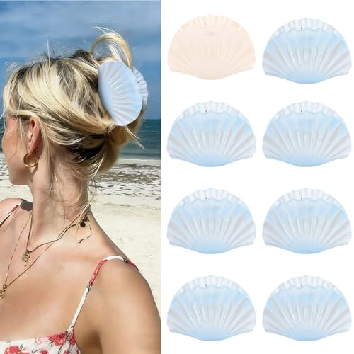 Yuxiaoyu Bridesmaid Proposal Gifts 8PCS Beach Claw Clips With Seashell Beach Bachelorette Party Decorations Blue Bridesmaid Hair Accessories Coastal Party Favors Gifts (White and Blue