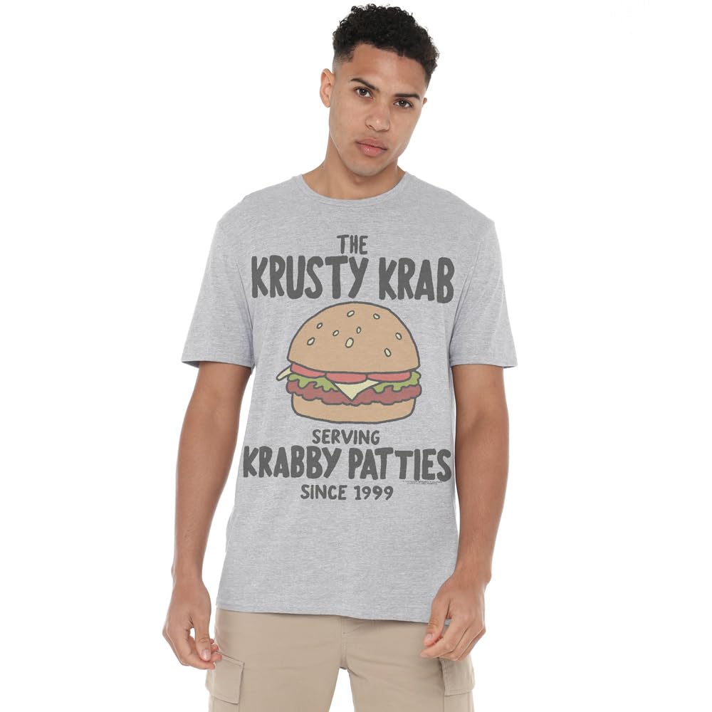 Spongebob Men's Krabby Patties  Adult T Shirt Ath - Light Grey - M