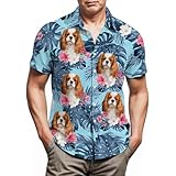 King Charles Cavalier Hawaiian Shirts for Men,Button Down Beach Casual Shirtss Blue