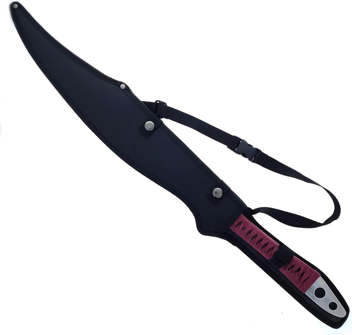 27" Fantasy Machete. Fixed Blade Knife. 440 Stainless Steel Blade. For Collection, Gift, Camping, Outdoor Sports (Silver/Burgandy)