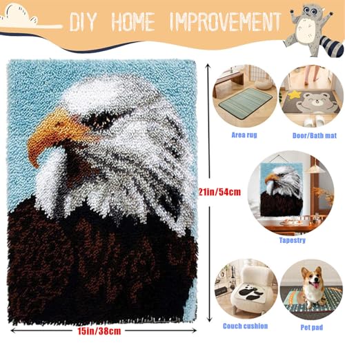Image of EMISTEM Latch Hook Kits for Adults - DIY Latch Hook Rug Kits, Crochet Kit for Beginners, Rug Making Kits with Printed Canvas, Gift Packaging. (Bald Eagle,15x21)