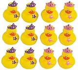 Cool Rubber Duckies for Girls Pink and Purple Princess Star (2') Standard Size. (12 Pack) Cute Duck Bath Tub Pool Toys. (Princess Rubber Ducks)