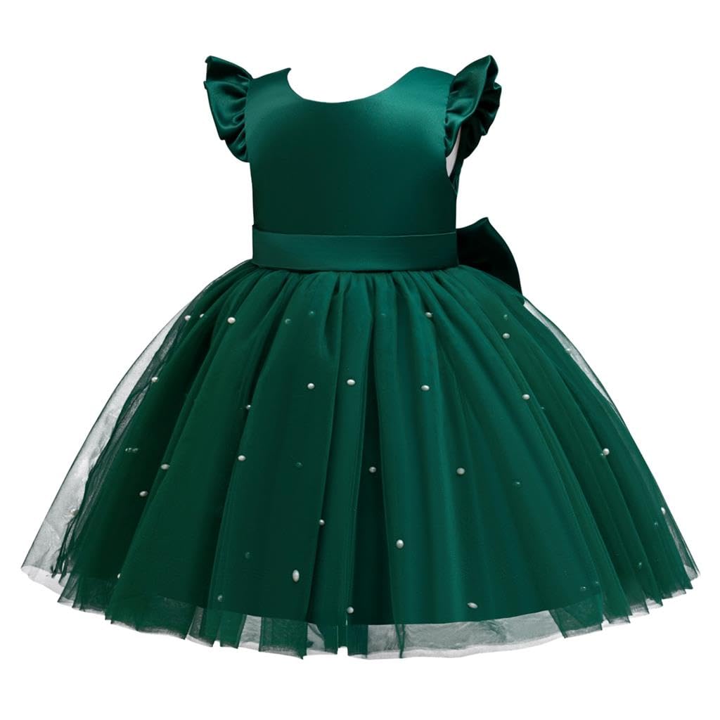 Lito Angels Vestido de Fiesta con Perlas para Niñas | Mangas con volantes, Falda amplia de tul, Perlas, Lazo trasero, Boda, Cumpleaños, Comunión