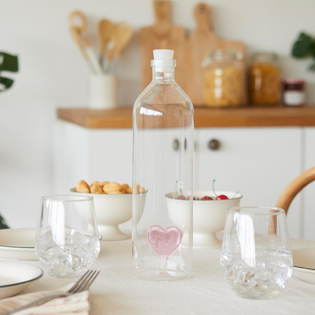 Balvi Bottle Love Water Jug 1.2L Figurine Attached Inside Borosilicate Silicone Cap