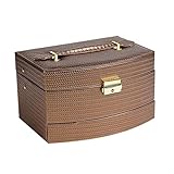 WDSOPK Caja De Almacenamiento De Joyas De PU con Cerradura,Caja De Joyería Multicapa,Caja De Joyería para Pendientes Y Anillos(C-22X15X13 Cm)