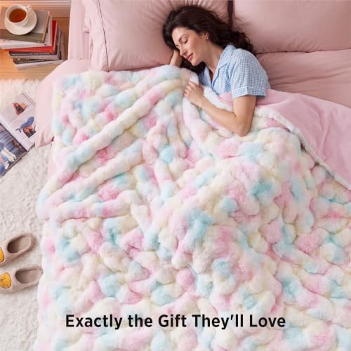Image of Bedsure Fluffy Bubble Faux Fur King Blanket, 104 inchx90 inch, Tie-dye Rainbow