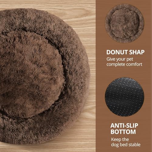 Image of JOLLYVOGUE Calming Dog Beds Large Sized Dog, 36in Donut Washable Large Pet Bed, Anti-Slip & Anti-Anxiety Fluffy Faux Fur Round Dogs Bed, Fits up to 80 lbs Pets (Coffee)