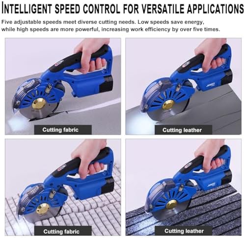 Cordless Electric Rotary Fabric Cutter 125mm, 5 Speed Settings, Includes 2 Blades & 2x2500mAh Batteries, Max Trimming Thickness 27mm, Ideal for Cotton and Fabrics