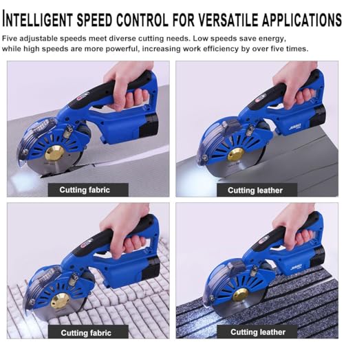 Cordless Electric Fabric Cutter - 100/110/125mm, 2 Blades, 2x2500mAh Batteries, 5 Speed Settings, 27mm Cutting Thickness - Ideal for Cotton, Upholstery, and Cloth Cutting, Portable & Efficient