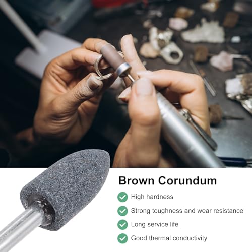 M METERXITY 10er Pcs Schleifsteine Mit Aufsatz 1/4 Zoll (6mm) Schaft Aluminiumoxid Polier Schleifbohrer Für Rotationswerkzeuge 0 63 Zoll (16mm) Durchmesser 80 Körnung Spitzen Set [Braun]