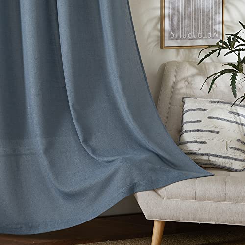 NICETOWN Linen Blend Stone Blue Curtains for Living Room, Grommet Flax Burlap Drapes Semi Sheer Privacy with Light Filtering Window Treatments for Bedroom, W52 x L84, 2 Panels